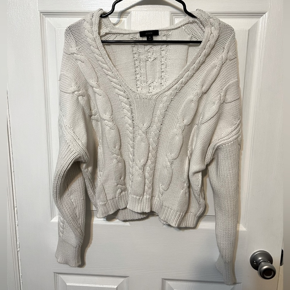 J. Crew V-Neck Cropped Cable-Knit Sweater